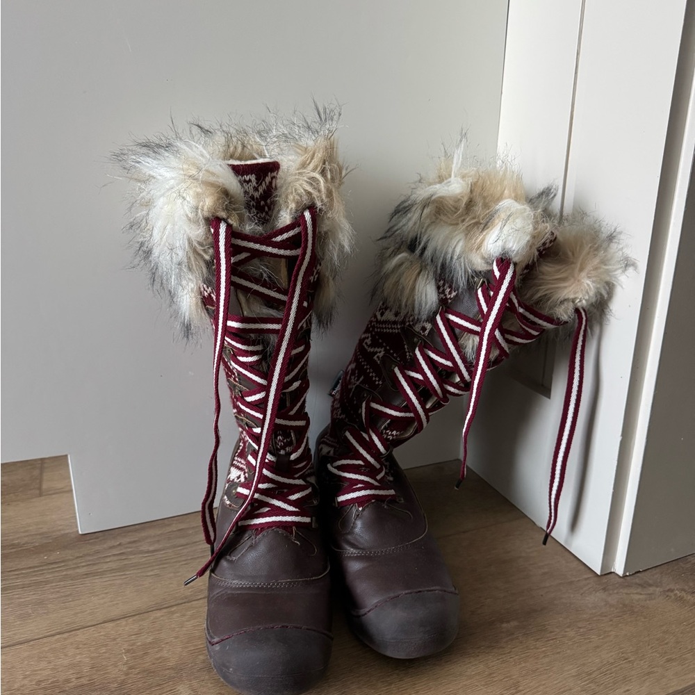 Muk Luks Brown and Cream Fur-Trimmed Boots